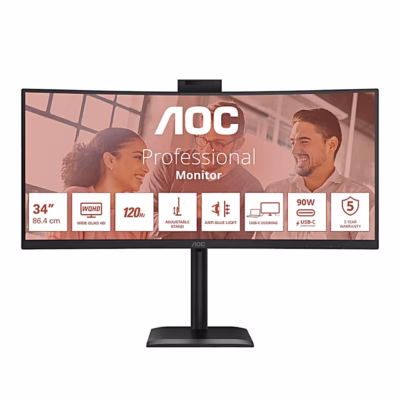 Kumer arvutimonitor AOC CU34E4CW eest, ülaservas veebikaamera