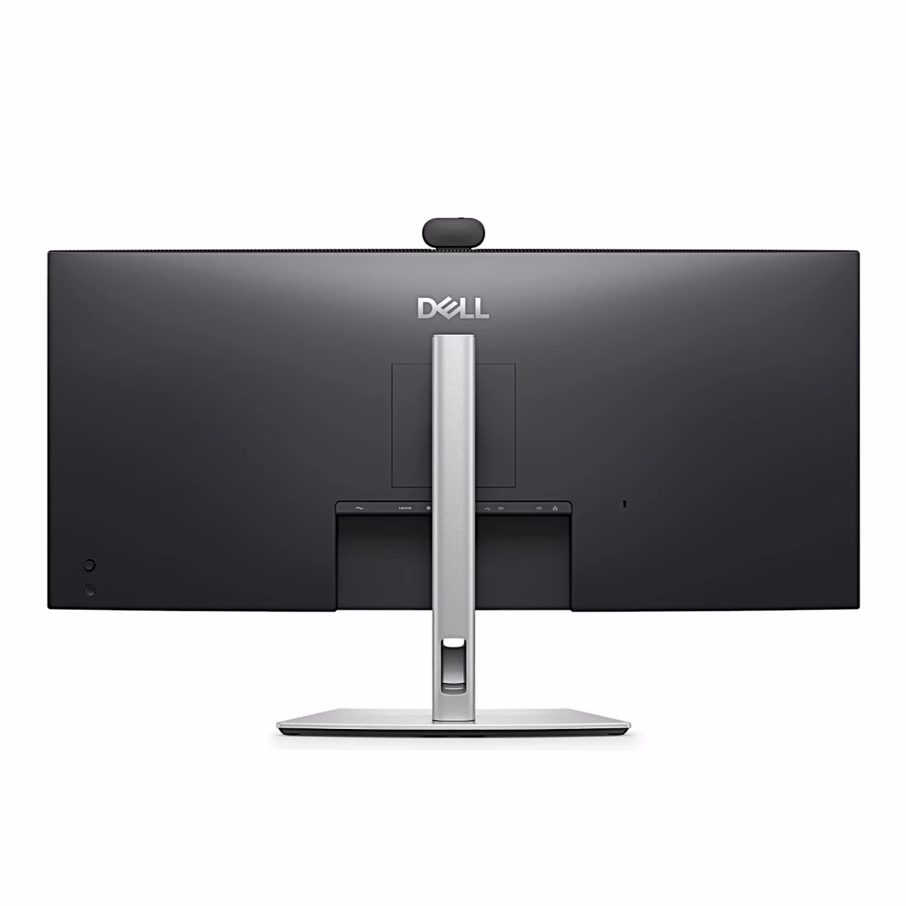 Dell P3426WEV tagakülg, hõbedane jalg ja veebikaamera