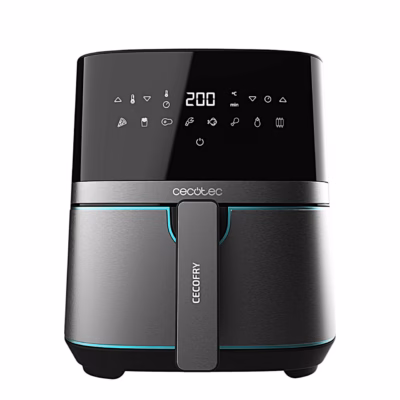 Kuumaõhufritüür Cecotec Cecofry Full InoxBlack 5500 Pro eestvaates, puutepaneel ja tumeteraskorpus