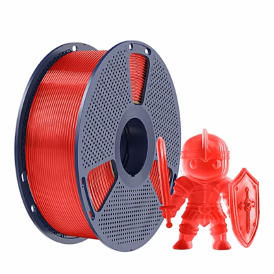 Punane läbipaistev PLA-filament SUNLU poolil ja prinditud rüütlikuju