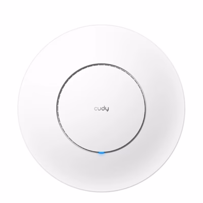 Cudy AP3600 laepaigaldusega WiFi-pääsupunkt eestvaates, all sinine märgutuli