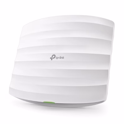 TP-Link EAP115 WiFi-pääsupunkti ümar valge korpus eestvaates rohelise märgutulega