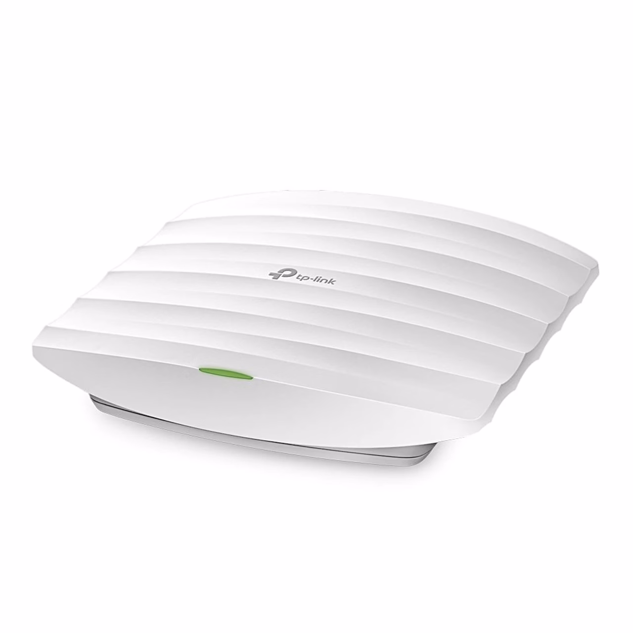 TP-Link EAP115 WiFi-pääsupunkt kõrvalt, õhuke valge korpus ja märgutuli