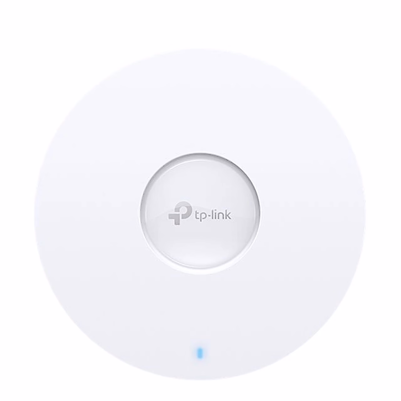 Ümar valge WiFi-pääsupunkt TP-Link EAP670 otse eest, sinine olekutuli