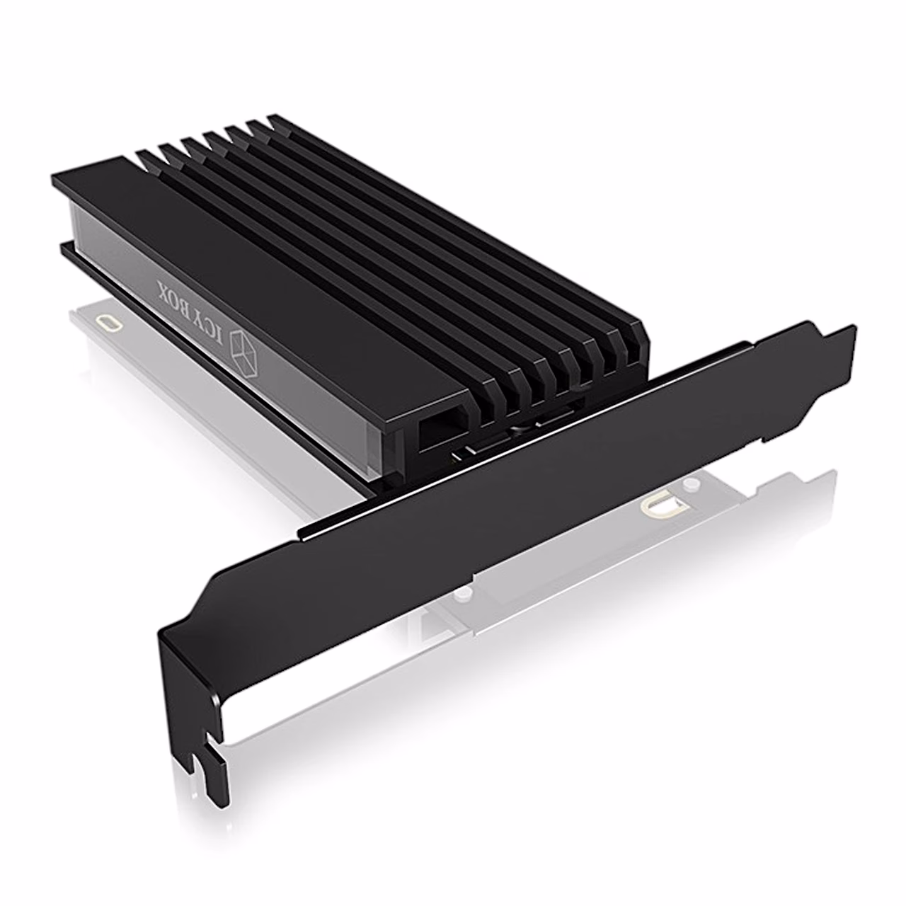 ICY BOX IB-PCI214M2-HSL kaart ja madala profiiliga kinnitusplaat külgvaates
