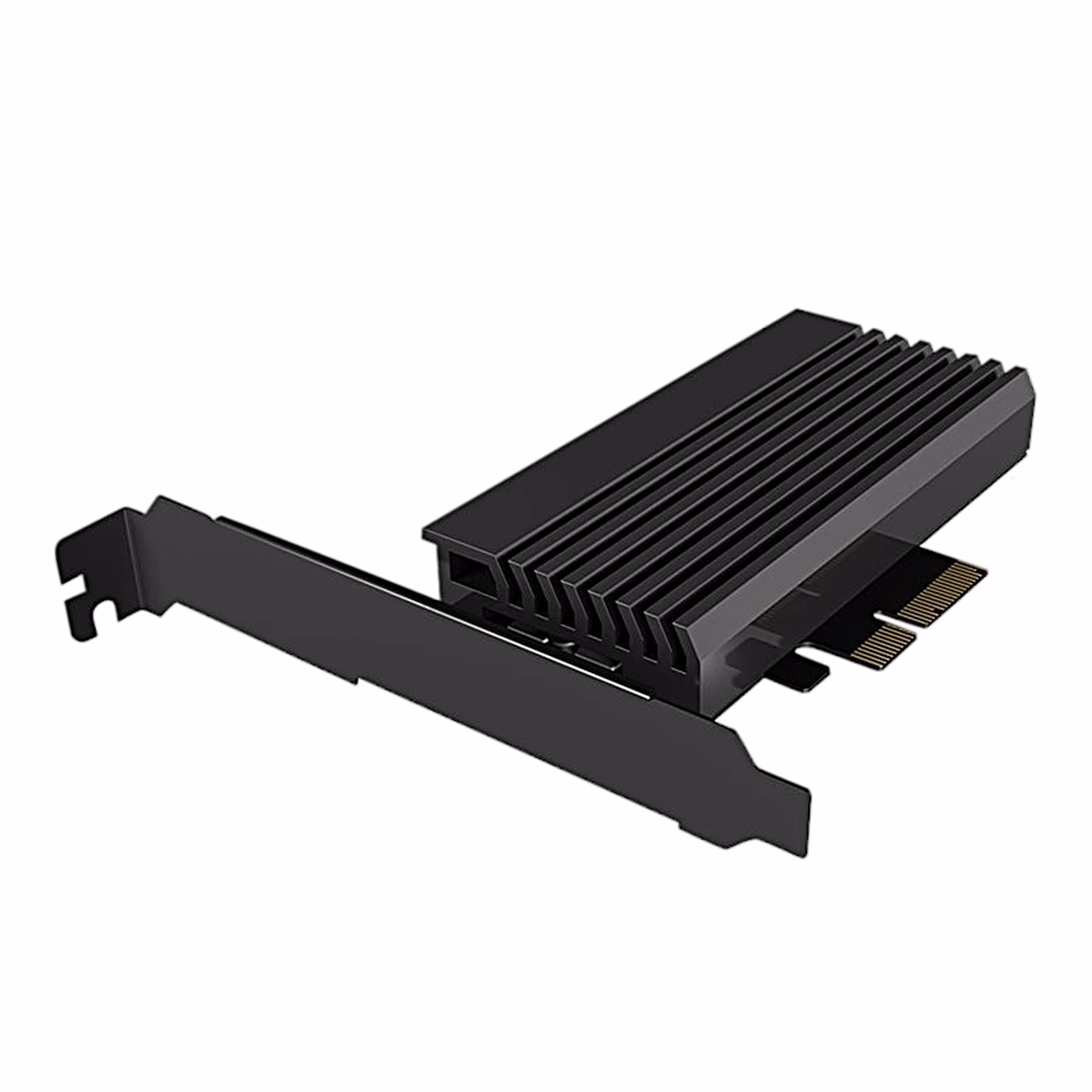 Musta jahutusradiaatoriga laienduskaart ICY BOX IB-PCI214M2-HSL ja PCIe x4 kontakt