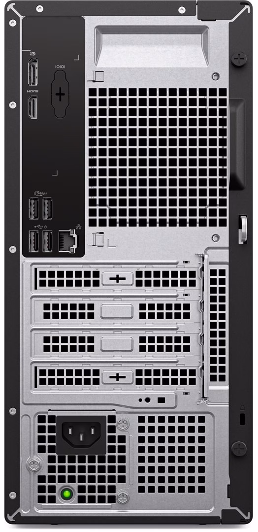 Dell Pro QVT1260 lauaarvuti tagapaneel videoväljundite, USB-portide ja laienduspesadega