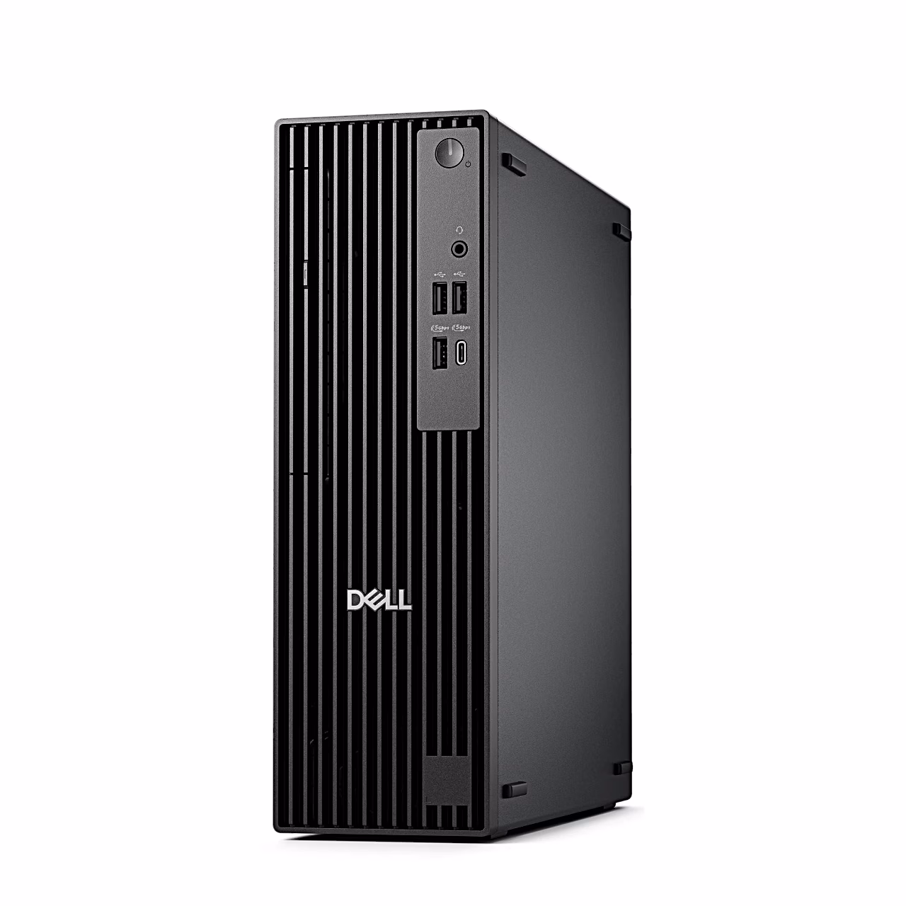 Dell Pro Slim QCS1250 lauaarvuti vasakult eest, must ribiline esipaneel