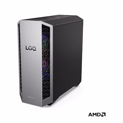 Lauaarvuti Lenovo LOQ 26ADR10 helehalli esipaneeliga, vaade eest viltu