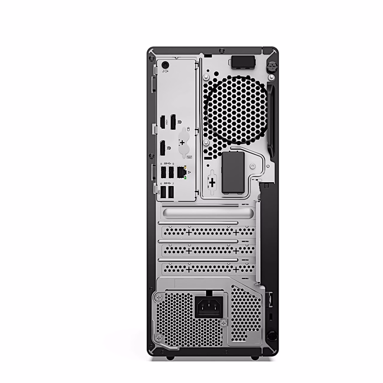 ThinkCentre M70t Gen 6 lauaarvuti tagapaneel HDMI, DisplayPort ja USB-portidega