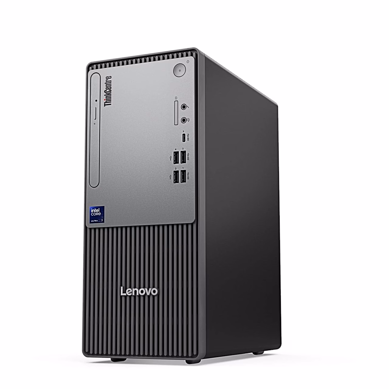 Lauaarvuti Lenovo ThinkCentre neo 50t Gen 6 vasakult nurgalt, hall esipaneel DVD-kirjutiga