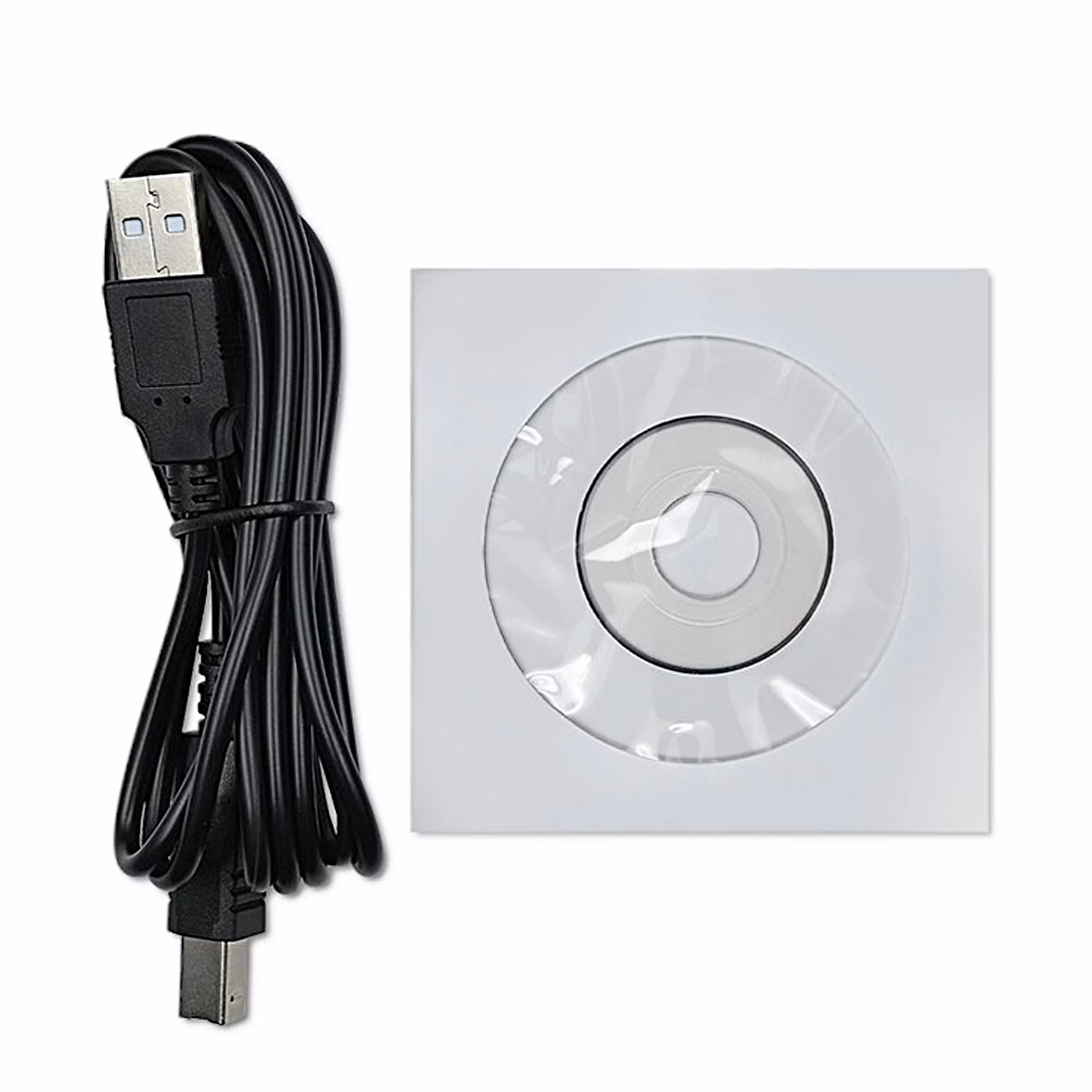 UPS-i Qoltec Monolith 53770 USB-kaabel ja CD-plaat valgel taustal