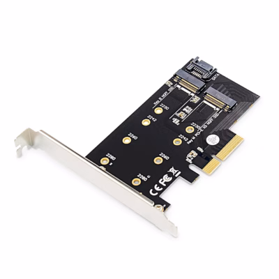 Laienduskaart Digitus DS-33170 kahe M.2-pesa ja SATA-pistikuga, vaade ülalt