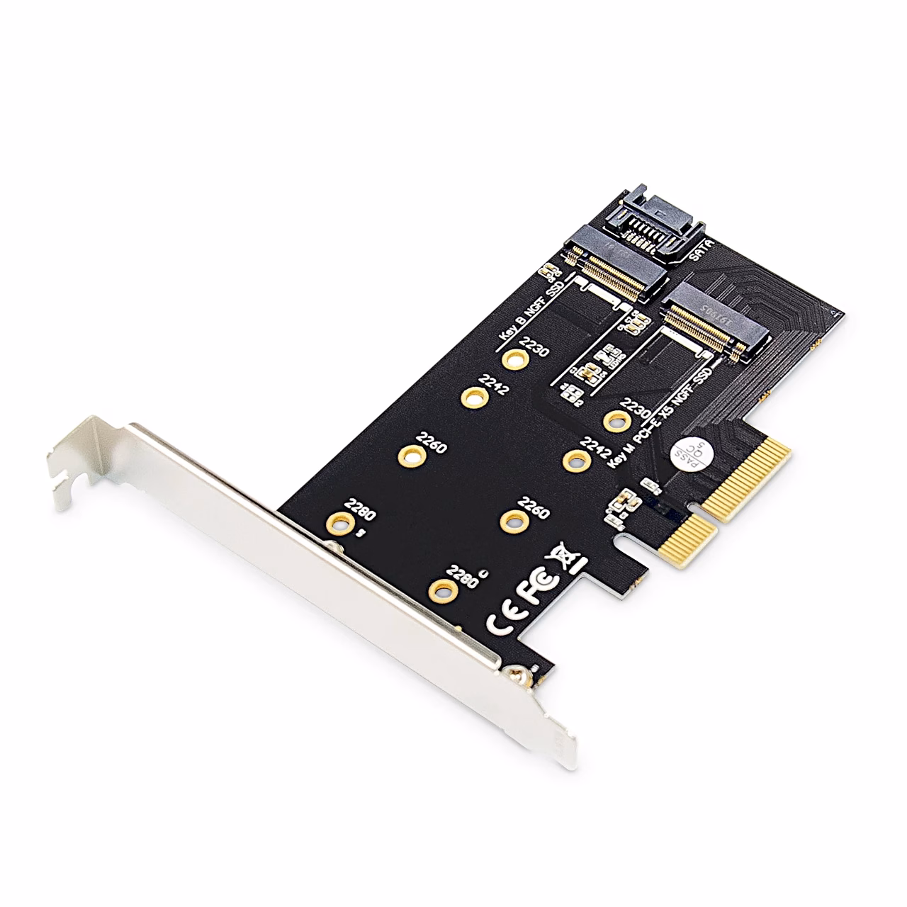 Laienduskaart Digitus DS-33170 kahe M.2-pesa ja SATA-pistikuga, vaade ülalt