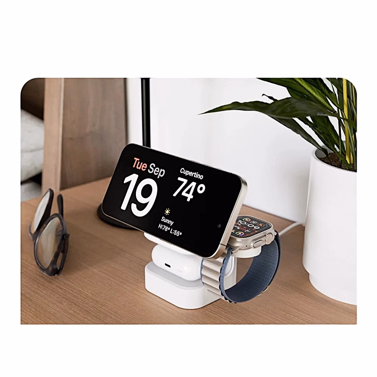 Laadimisjaam Hyper HyperJuice Qi2 3-in-1 laual telefoni ja kellaga