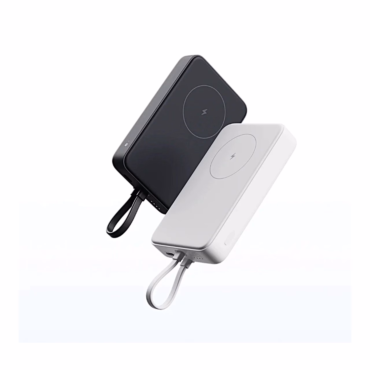 Kaks Xiaomi magnetilist akupanka, nähtaval USB-C-port ja kaabel