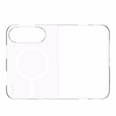 Läbipaistev CARE by PanzerGlass SL1M ümbris iPhone Duo jaoks valge MagSafe-rõngaga