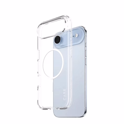 CARE Urban Explorer läbipaistev ümbris valge MagSafe-rõngaga iPhone Airi tagaküljel