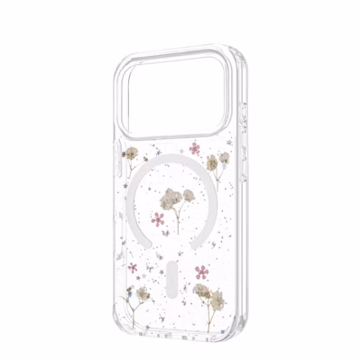 Läbipaistev lilledega ümbris FIXED MagBloom iPhone 17 Pro jaoks, tagantvaade