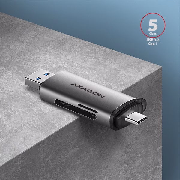 AXAGON CRE-SAC mälukaardilugeja halli kiviplaadi serval USB 3.2 Gen 1 tähisega