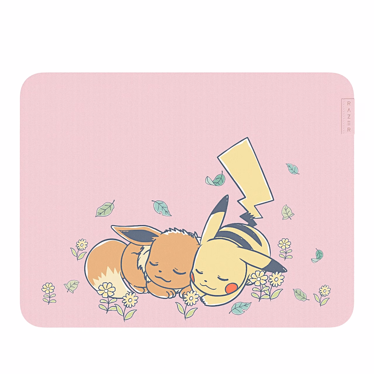 Roosa mänguri hiirematt Razer Gigantus V2 Pikachu ja Eevee kujundusega pealtvaates