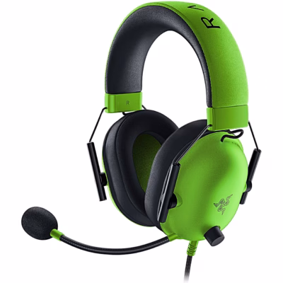 Razer BlackShark V2 X roheline mänguri peakomplekt mikrofoniga, eestvaade nurga alt