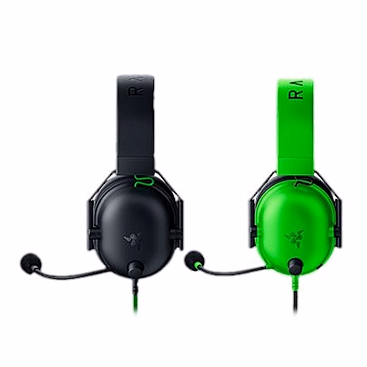 Razer BlackShark V2 X must ja roheline variant kõrvuti, must müüakse eraldi