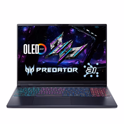 Mänguri sülearvuti Acer Predator Helios Neo 16S AI avatud ekraaniga eestvaates