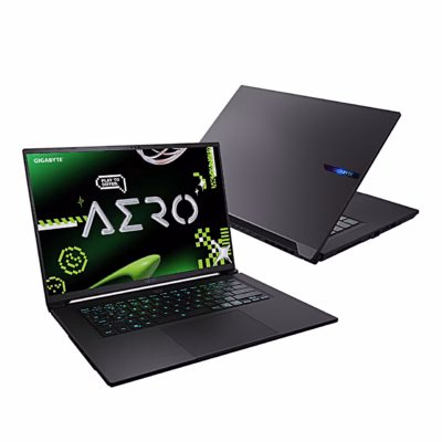 GIGABYTE AERO X16 1WH mänguri sülearvuti eest ja suletud hall kaas tagant