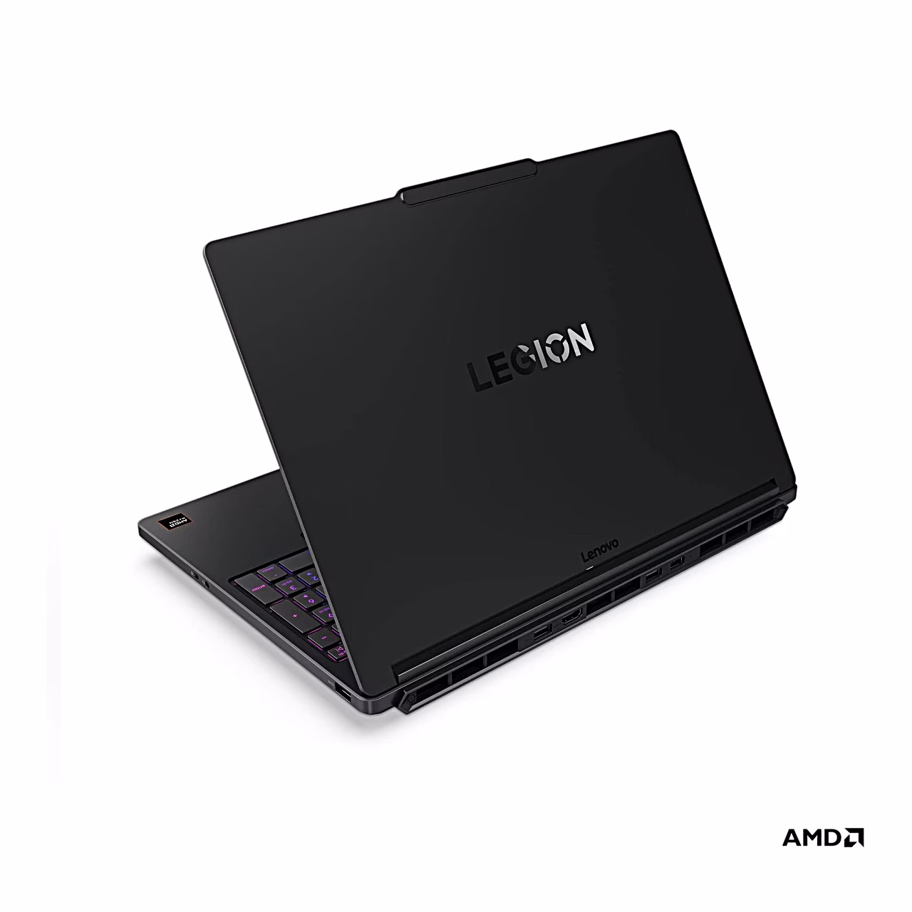 Lenovo Legion 5 15AGP11 musta kaane LEGION-logo paremalt vaadatuna