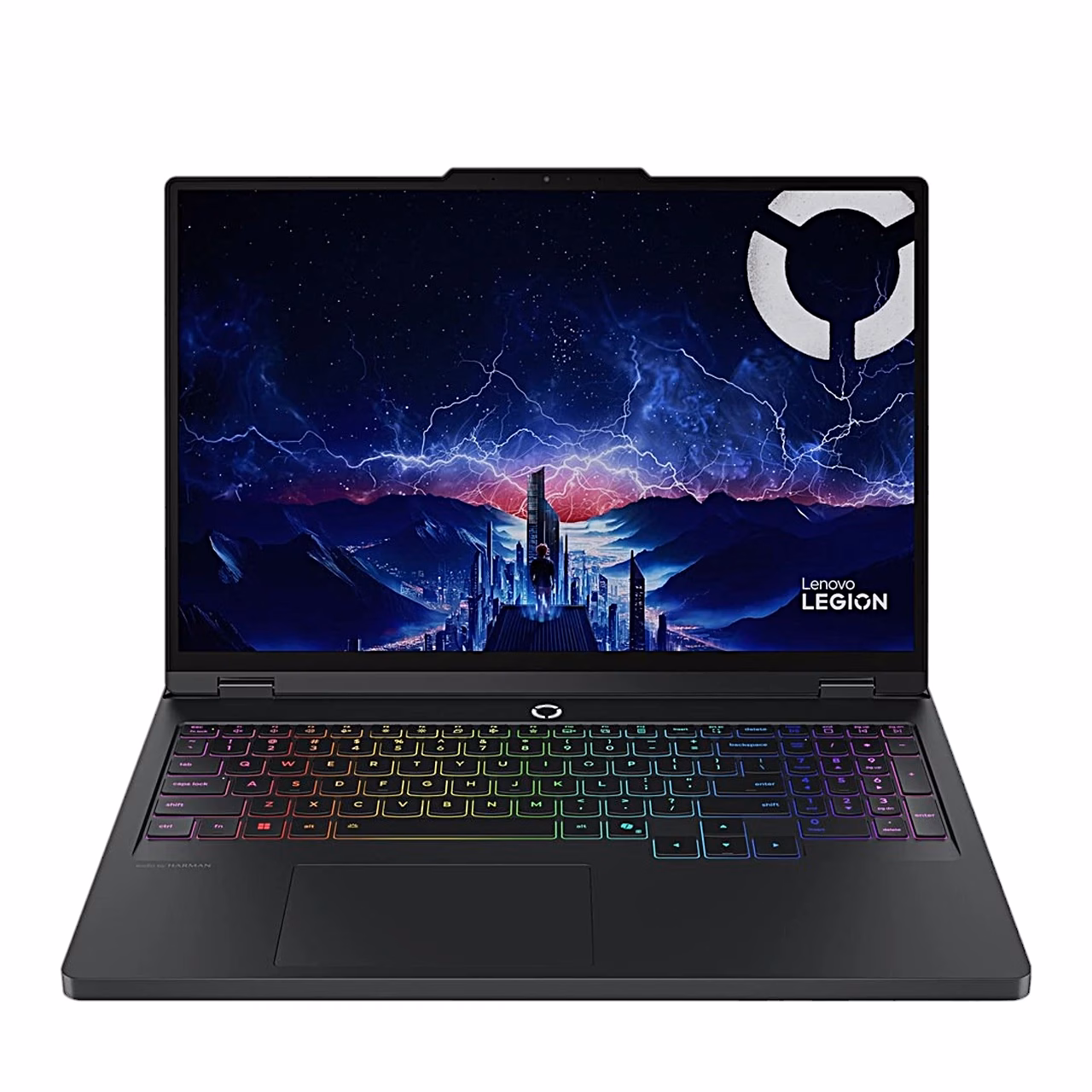 Lenovo Legion Pro 5 16IAX10H avatud mänguri sülearvuti eestvaates RGB-klaviatuuriga