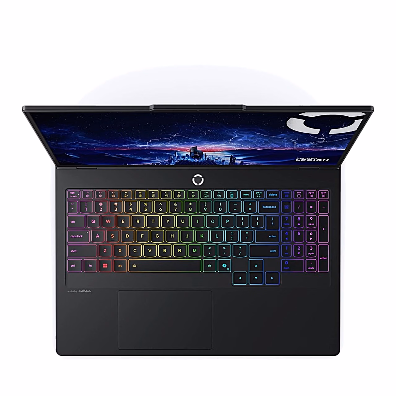 Lenovo Legion Pro 5 kaasaskantav arvuti ülalt, klaviatuuril numbriklahvistik
