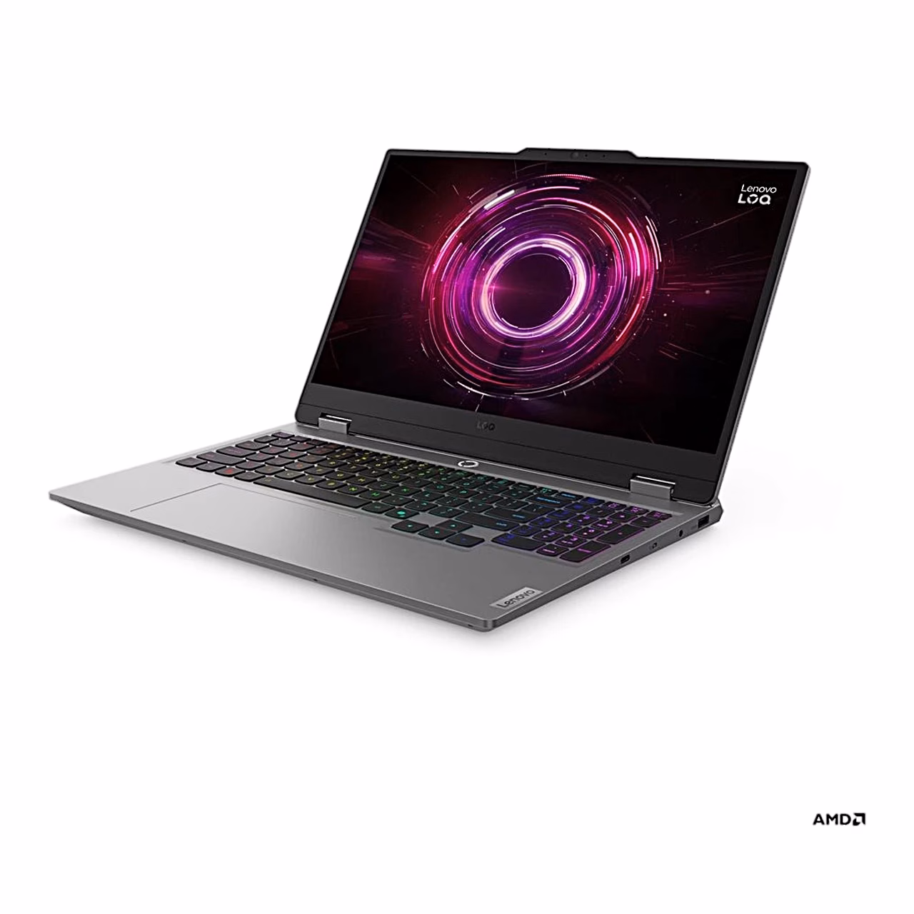 Lenovo LOQ 15AHP10 sülearvuti avatuna vasakult viltu eestvaates