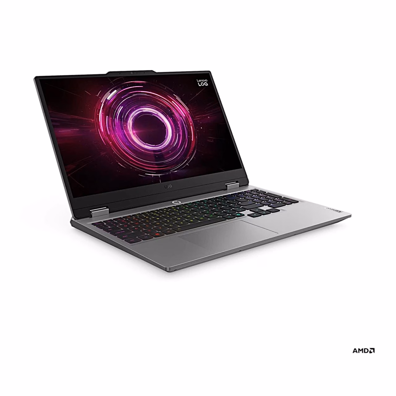 Lenovo LOQ 15AHP10 sülearvuti avatuna paremalt viltu eestvaates