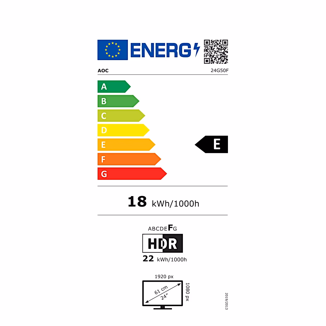 AOC 24G50F energiamärgis, energiatõhususe klass E skaalal A–G