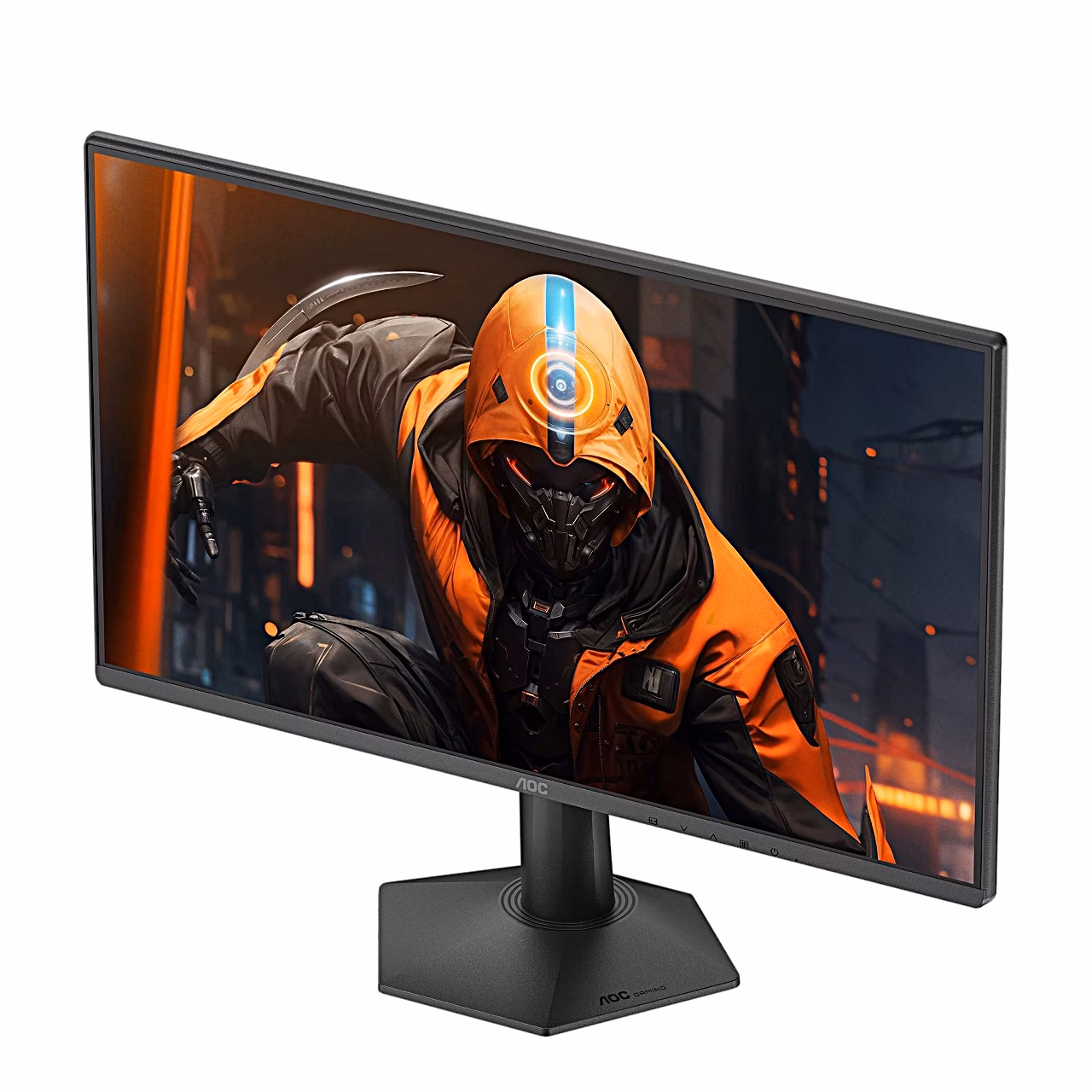 AOC 24G50F gaming monitor paremalt küljelt, kuusnurkne alus