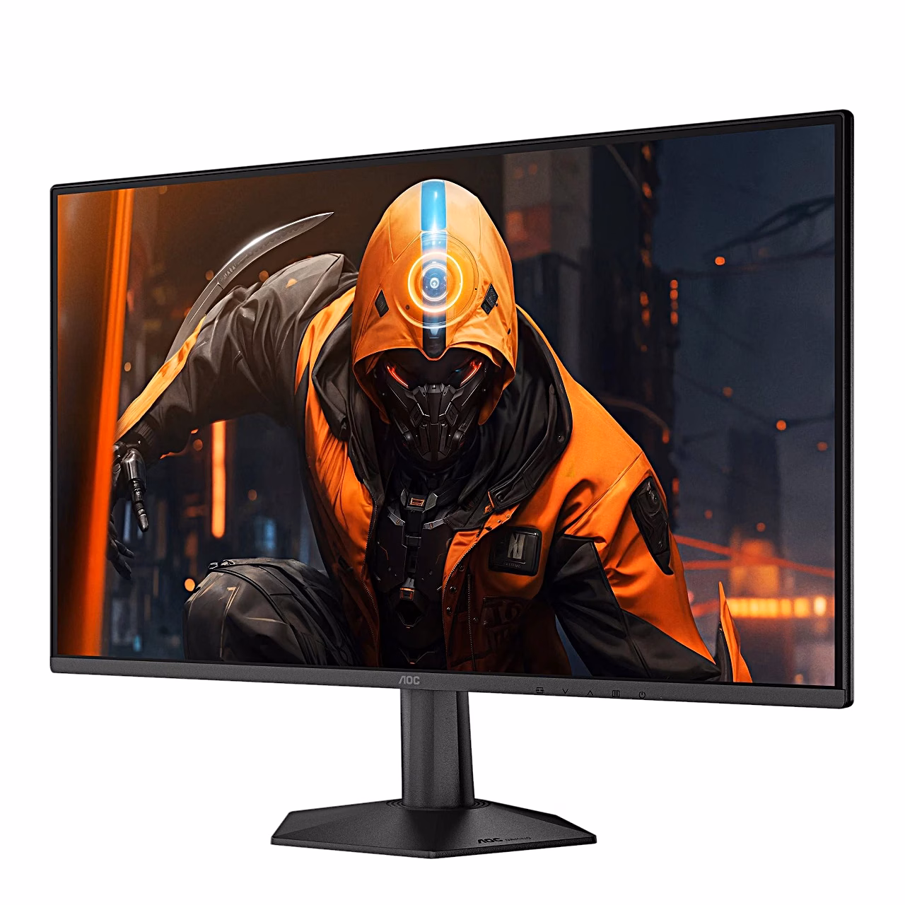 AOC 27G50F monitor veidi vasakult vaadatuna, ekraanil mängutegelane