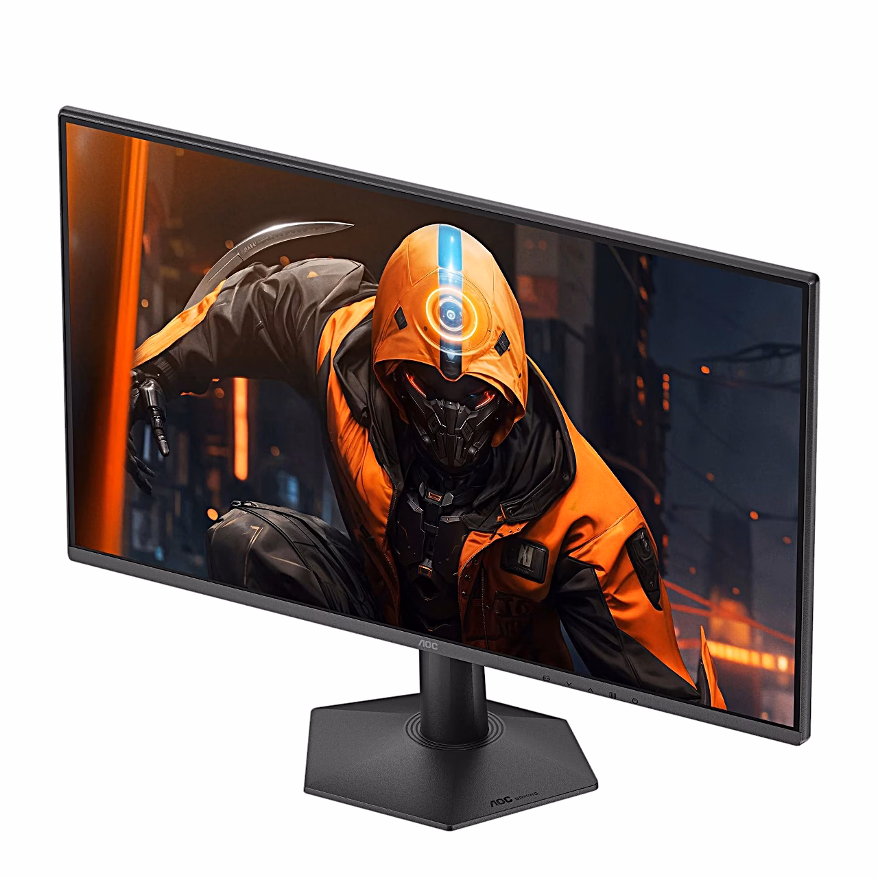 AOC 27G50F vasakult küljelt vaadatuna koos jala ja alusega