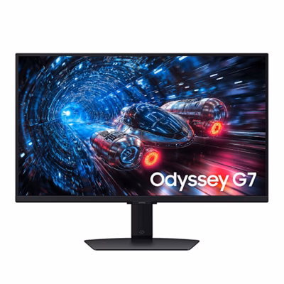 Samsung Odyssey G7 G70F mängurimonitor otse eest, ekraanil võidusõidustseen
