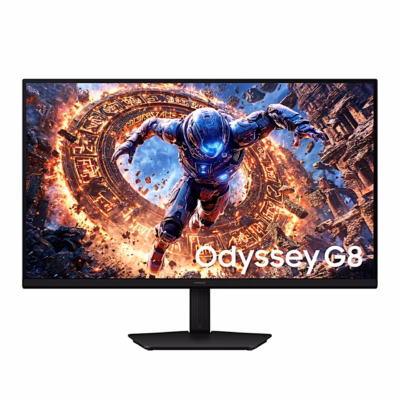 Samsung Odyssey G8 G80HS mängurimonitor eest, ekraanil mudeli nimi