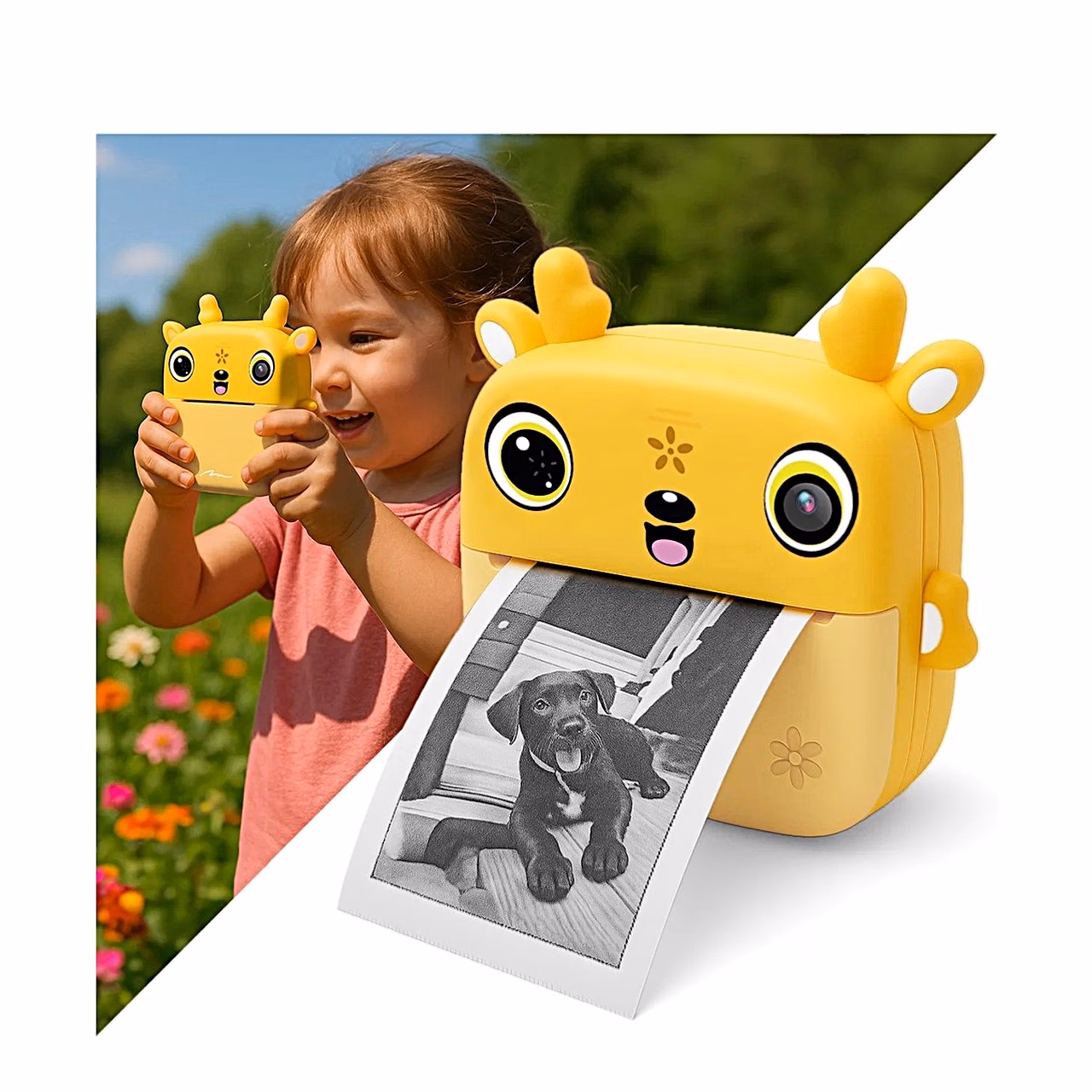 Media-Tech SNAPI MT4108 8MP kollane laste digitaalne kaamera termo printeriga, 2.4" LCD-ekraan, microSD tugi, 110 × 45 × 99 mm, 1000 mAh aku