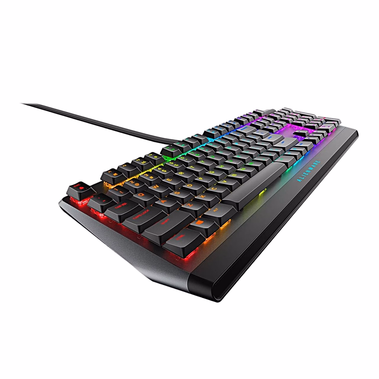 Alienware AW510K mänguriklaviatuur nurga alt, klahvid põlevad RGB-valguses