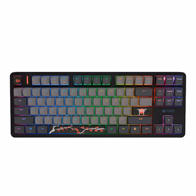 Fury Kanabo K6 mänguriklaviatuur ülaltvaates, mitmevärviline RGB-taustvalgus põleb
