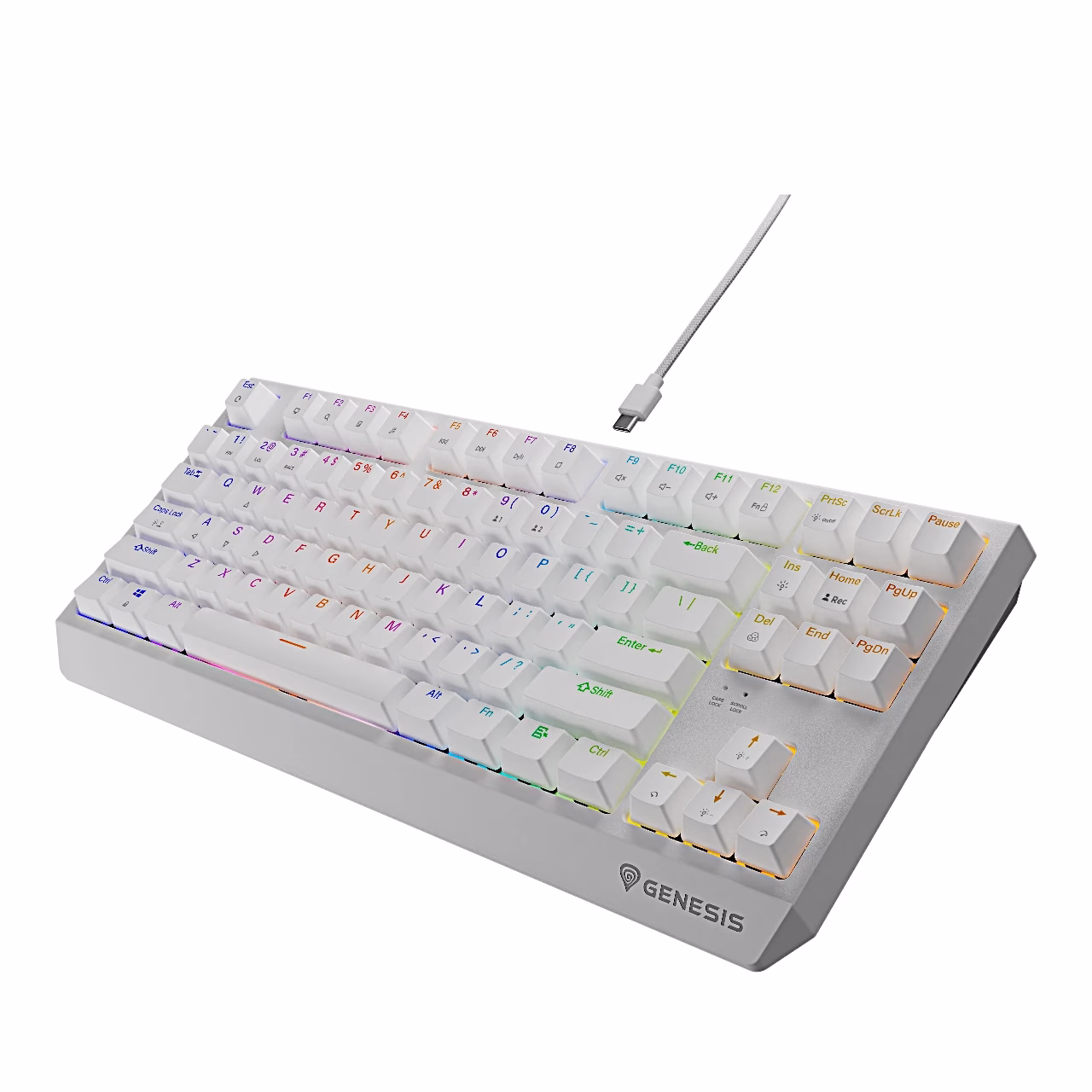 Valge Genesis Thor 230 TKL nurga alt RGB-valgustusega ja kaabliga