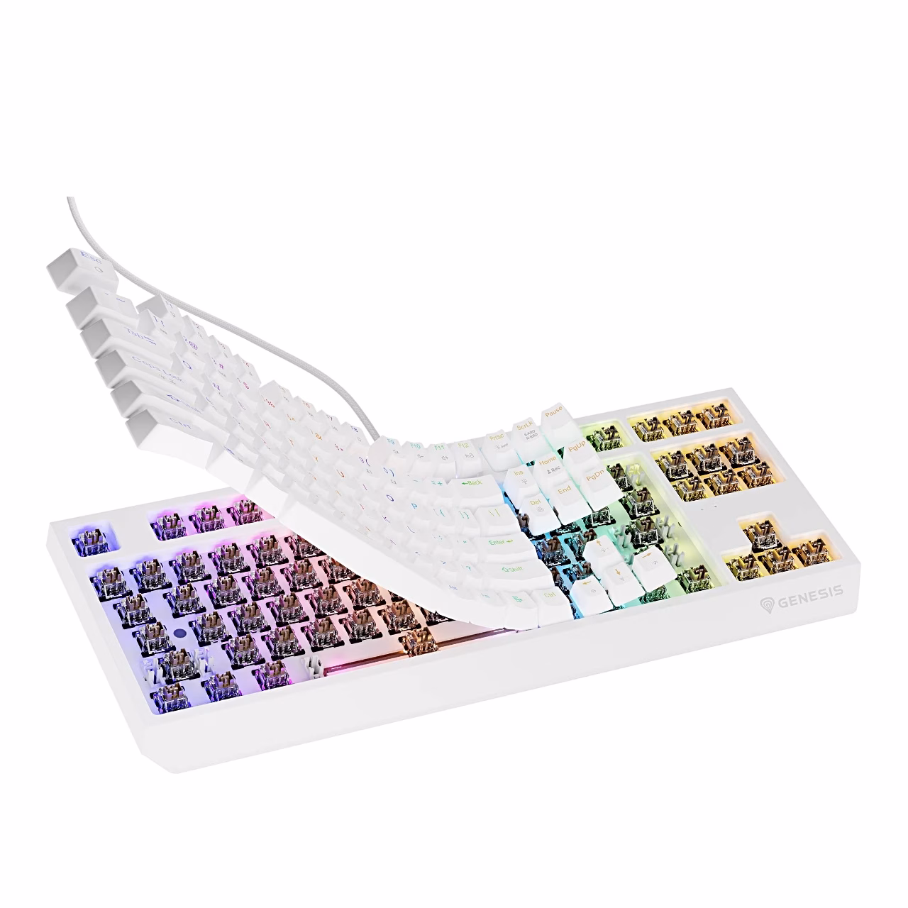 Genesis Thor 230 TKL eemaldatud klahvikatetega, nähtavad Outemu lülitid