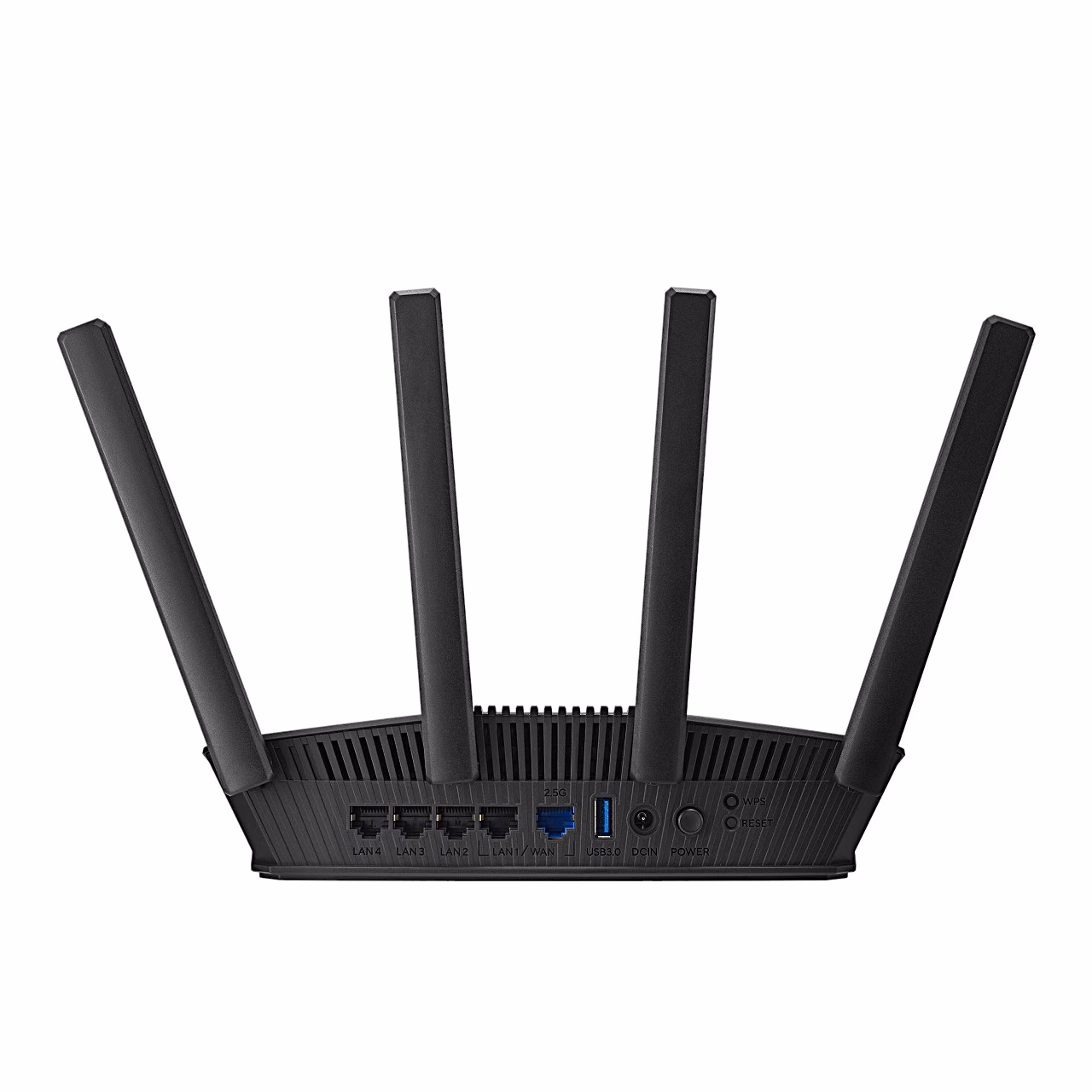 ASUS RT-BE58U tagapaneel nelja LAN-pordi, sinise 2,5G pordi ja USB 3.0 pordiga