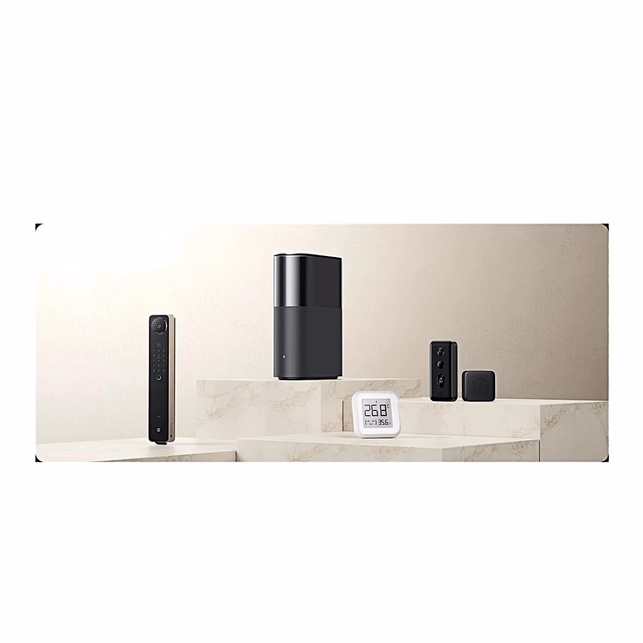 Xiaomi BE3600 Pro mesh-ruuter koos Xiaomi nutikodu anduritega heledal alusel