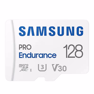 Samsung PRO Endurance 128 GB microSDXC mälukaart sinise kirjaga, U3 ja V30 märgis