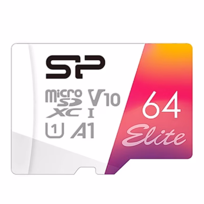 Silicon Power Elite 64 GB microSDXC mälukaart valge ja roosa kujundusega
