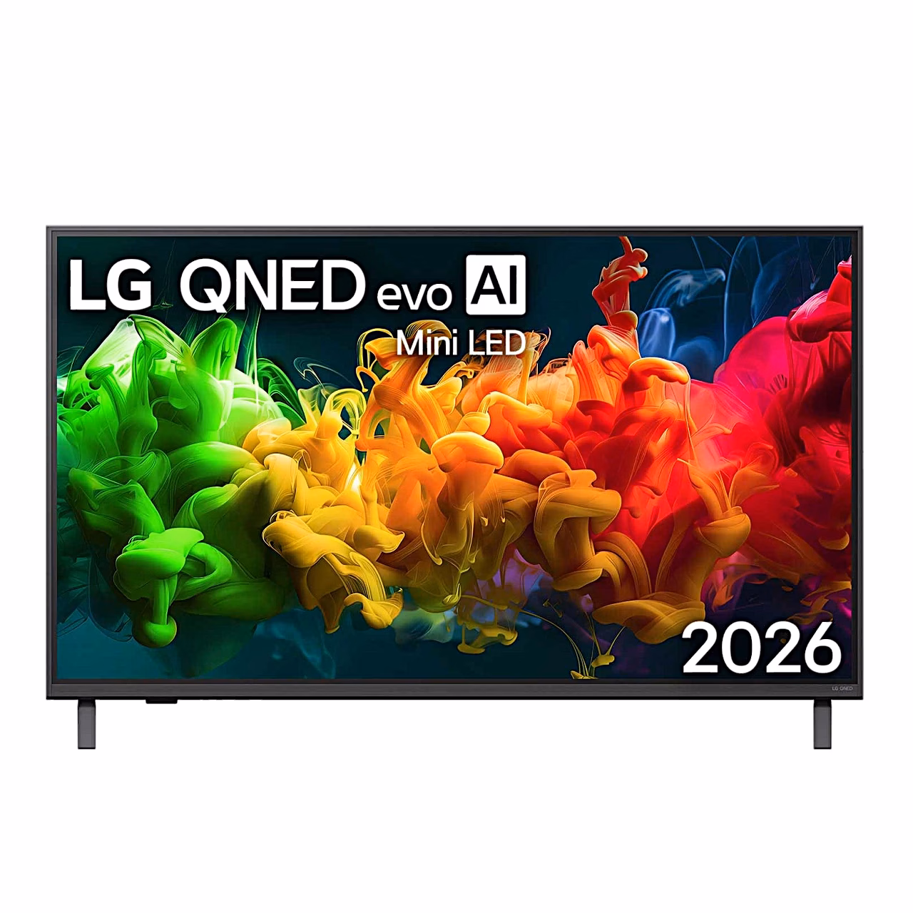 Mini LED teler LG 50QNED8EB3F eestvaates jalgadel, ekraanil värvilised suitsupilved